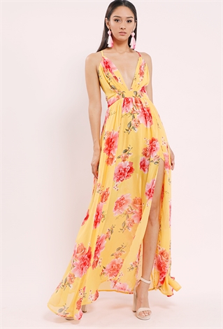 Chiffon Layered Floral Side-Slit Maxi Dress | Shop What's New at Papaya ...