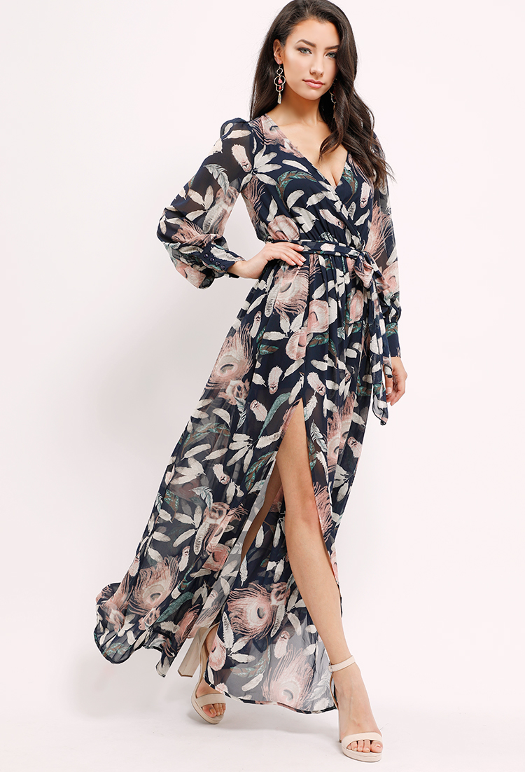 Feather Patterned Chiffon Maxi Dress | Shop What's New at Papaya Clothing