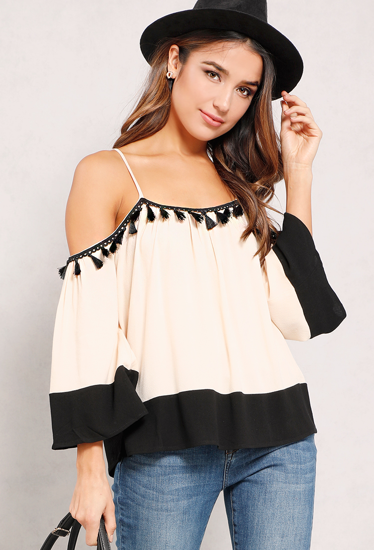Pompom Open-Shoulder Top | Shop What's New at Papaya Clothing