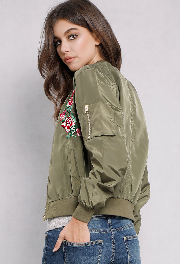 Floral Embroidered Bomber Jacket | Shop What's New at Papaya Clothing