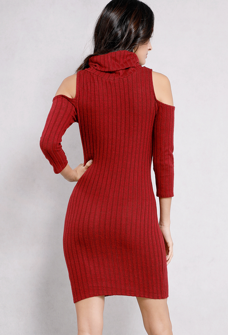 Ribbed Cowl-Neck Sweater Dress