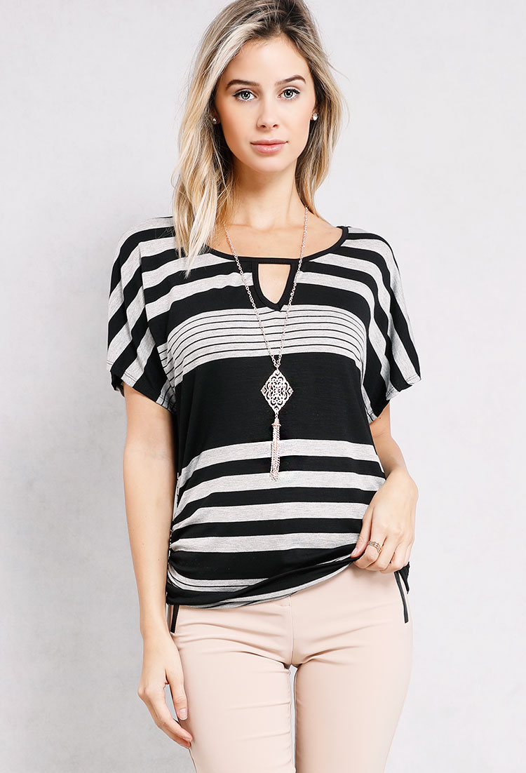 Striped Keyhole Top W/Necklace | Shop What's New at Papaya Clothing