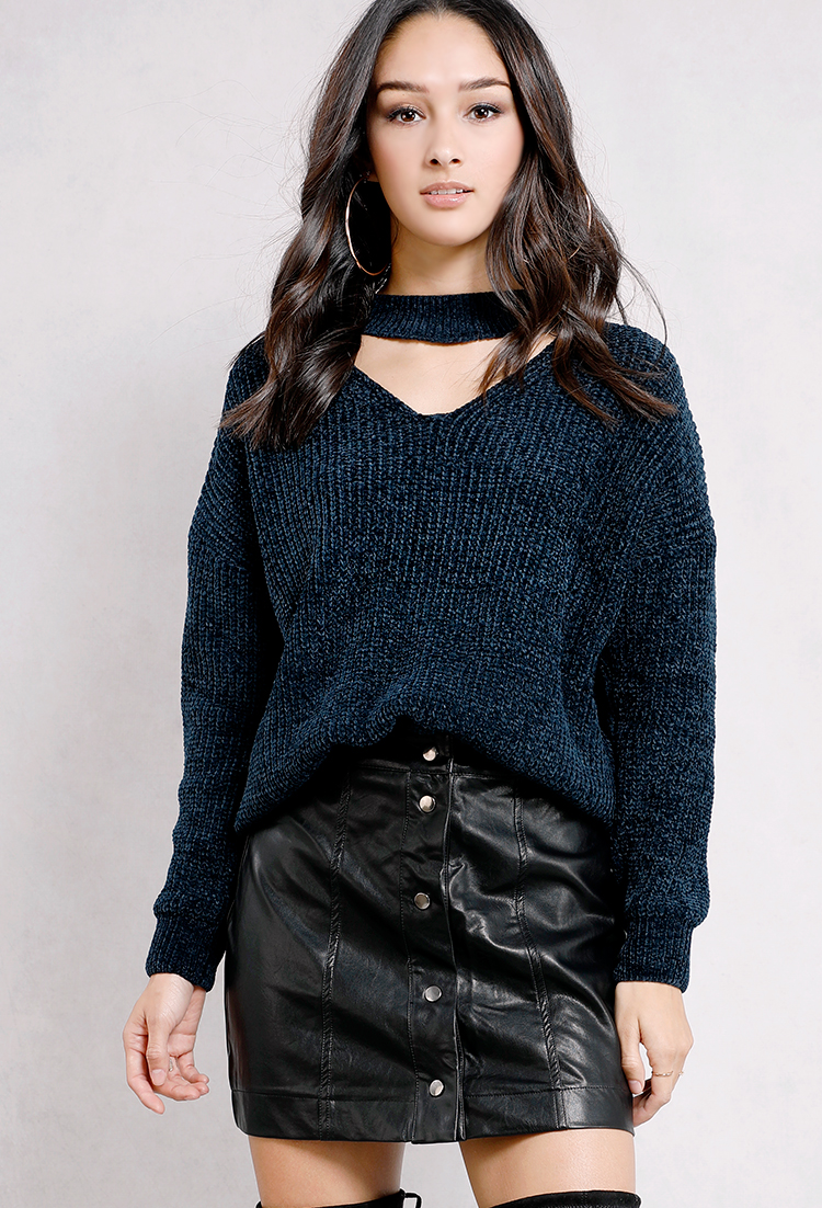 Chennile Cut-Out Knit Sweater