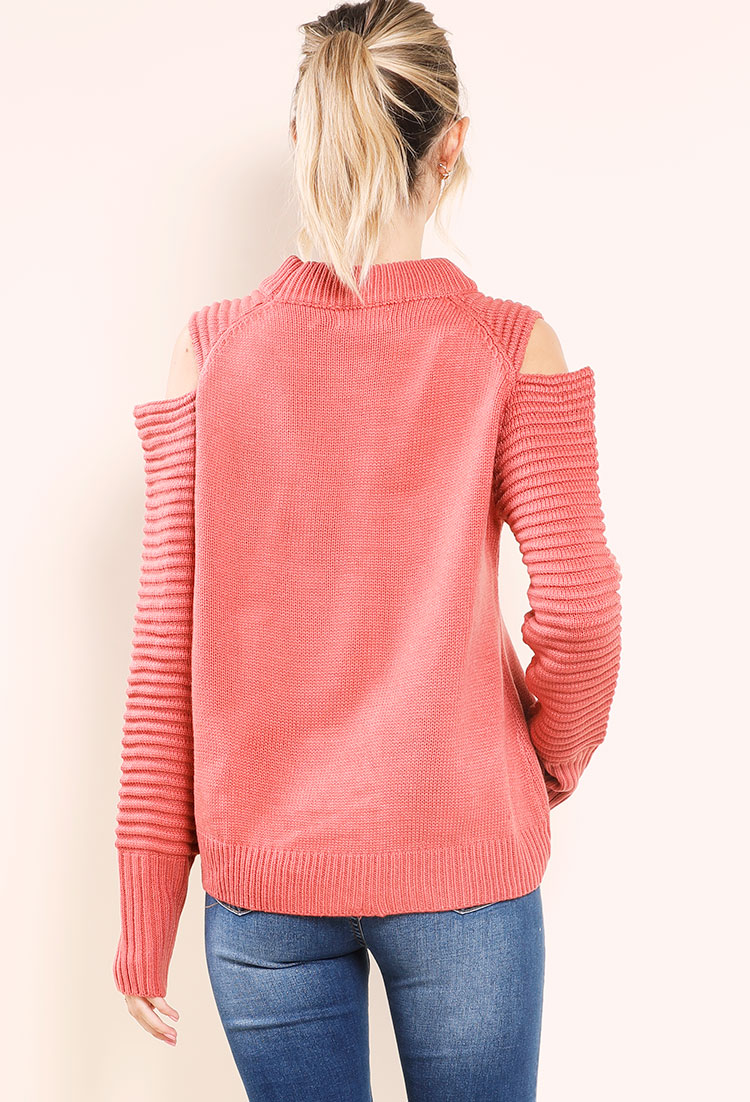 Cut-Out Shoulder Cable Knit Sweater