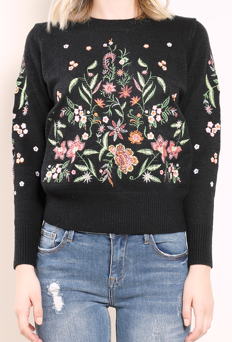 Floral Embroidered Knit Sweater