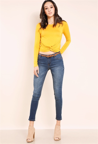 Belted Mid-Rise Cropped Skinny Jeans 
