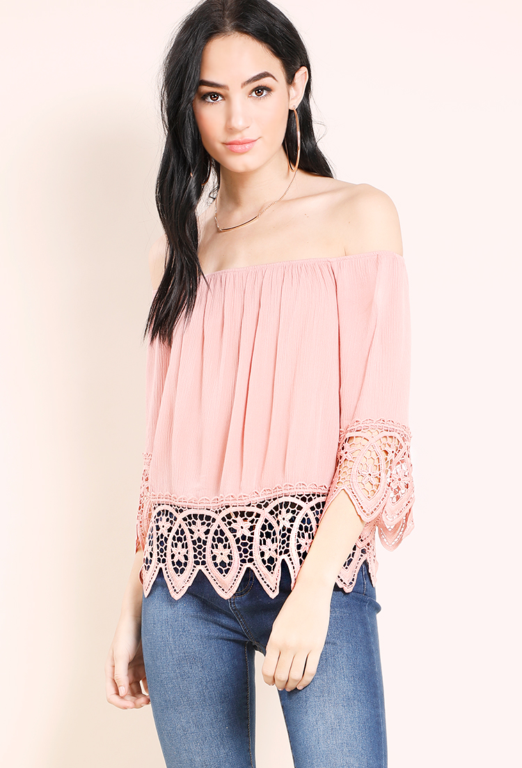 Off-The-Shoulder Crochet-Trimmed Blouse | Shop Old Tops at Papaya Clothing