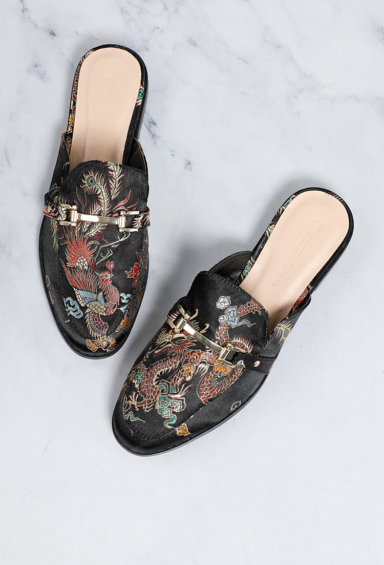 Floral Jacquard Embroidered Loafer Mules