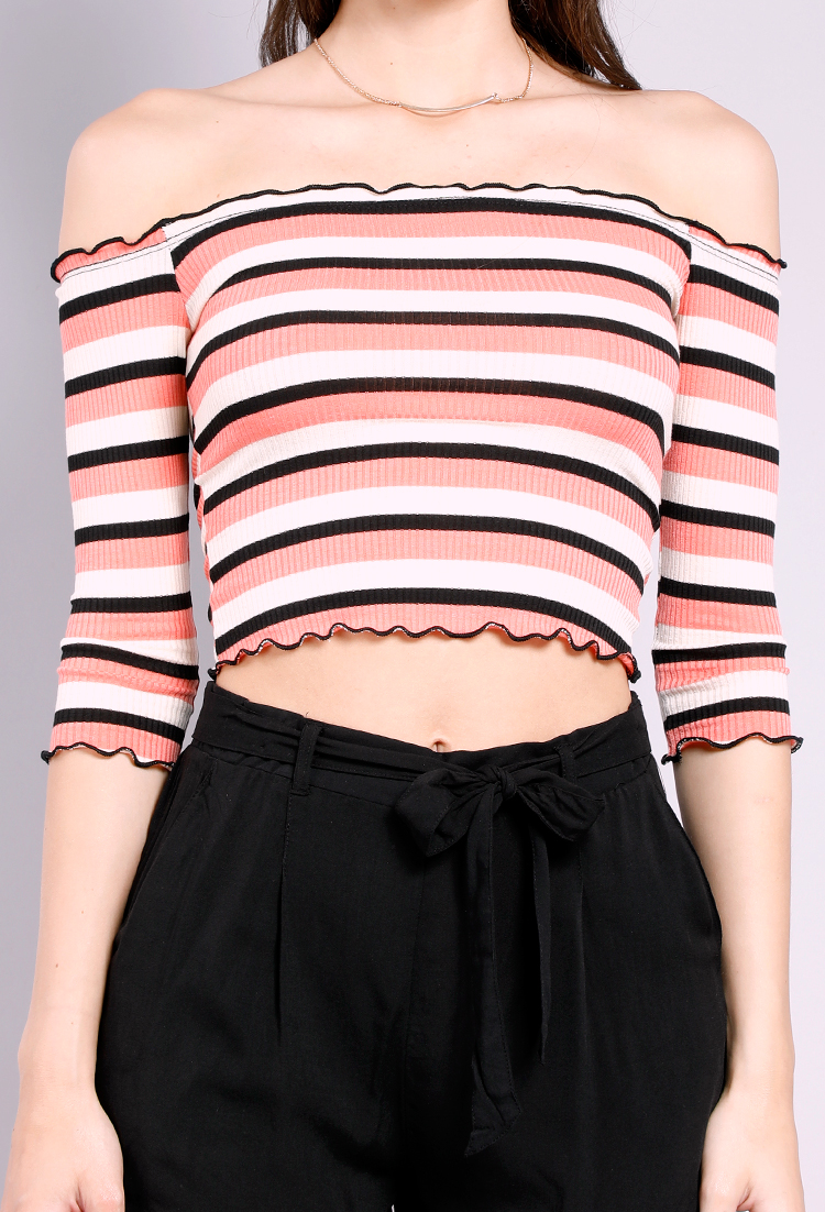 Striped Off-The-Shoulder Cropped Top