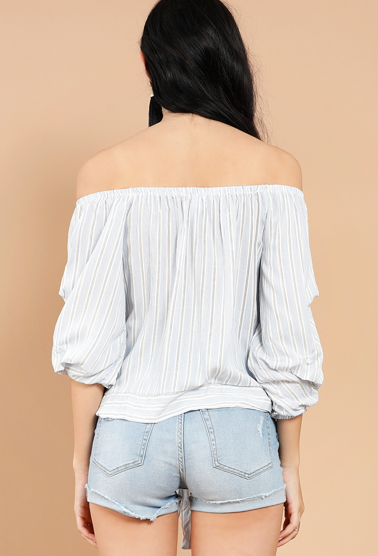 Stripe Side-Tie Off-The-Shoulder Blouse