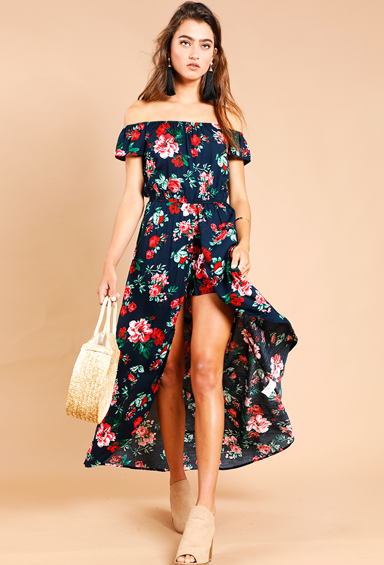 Floral Off-The-Shoulder Maxi Skort Romper  Shop Old Maxi Dresses at Papaya  Clothing