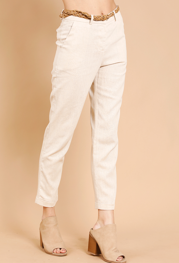 Linen-Blend Pants W/Belt