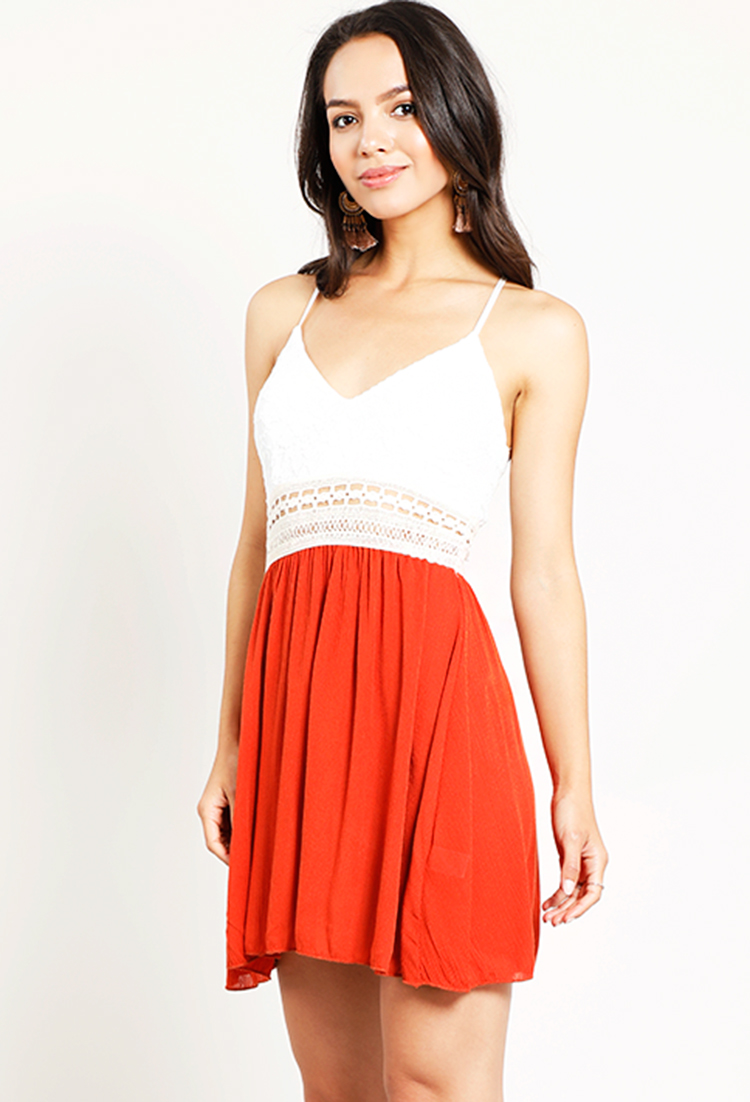 Lace Trim Eyelet Embroidered Dress