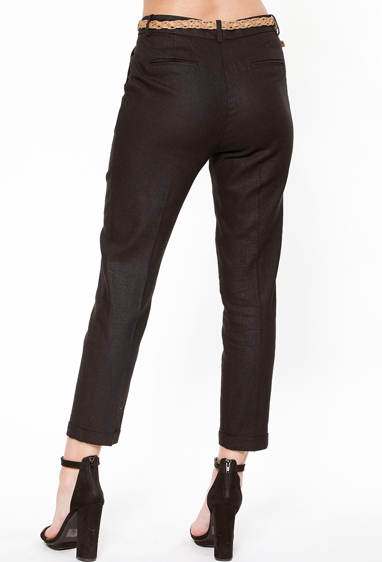 Linen-Blend Pants W/Belt