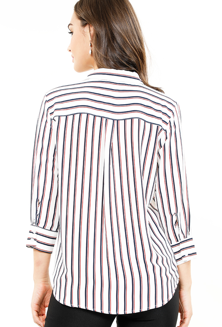 Striped Accented Chiffon Blouse