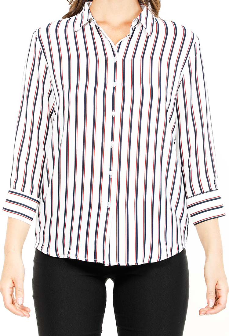 Striped Accented Chiffon Blouse