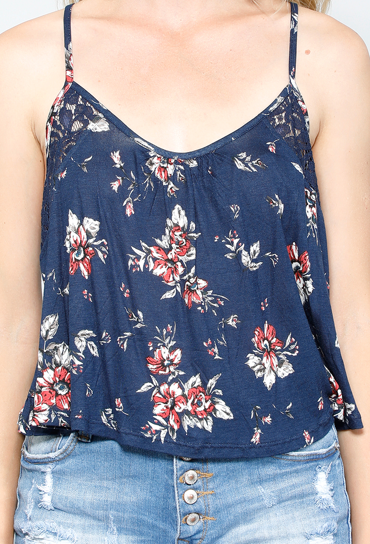 Floral Print Lace Detailed Top 