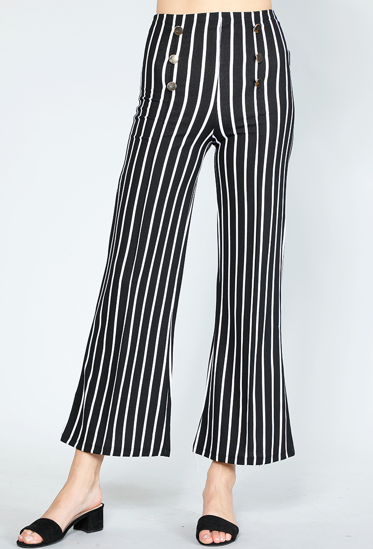 Striped Front Button Pants