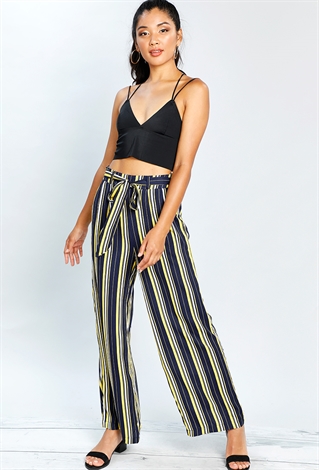 Striped Tie Front Casual Pants