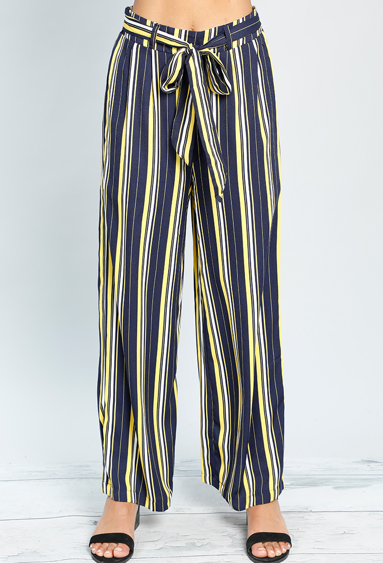 Striped Tie Front Casual Pants