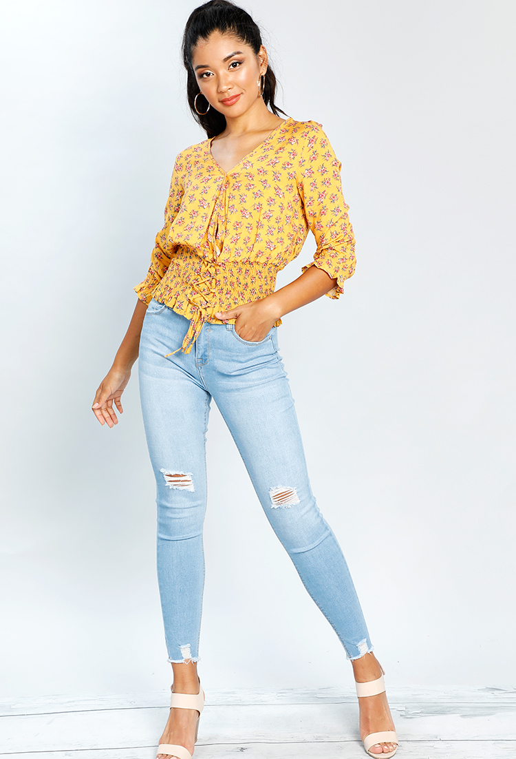 Floral Front Ruched Top 