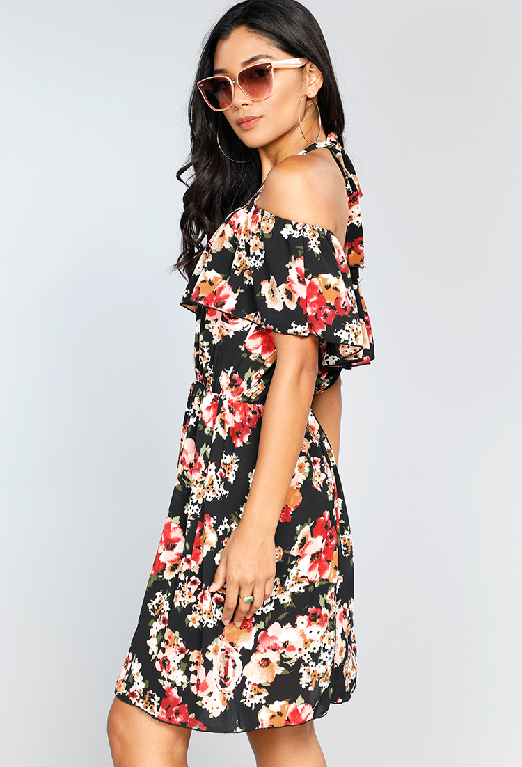 Floral Self-Tie Open-Shoulder Mini Dress | Shop What's New at Papaya ...