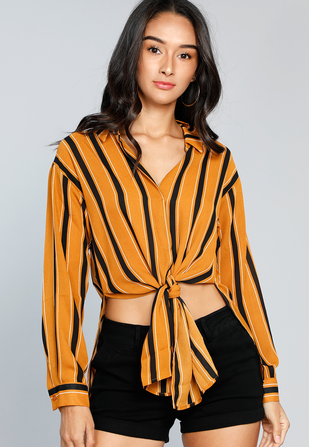 Striped Front-Tie Blouse