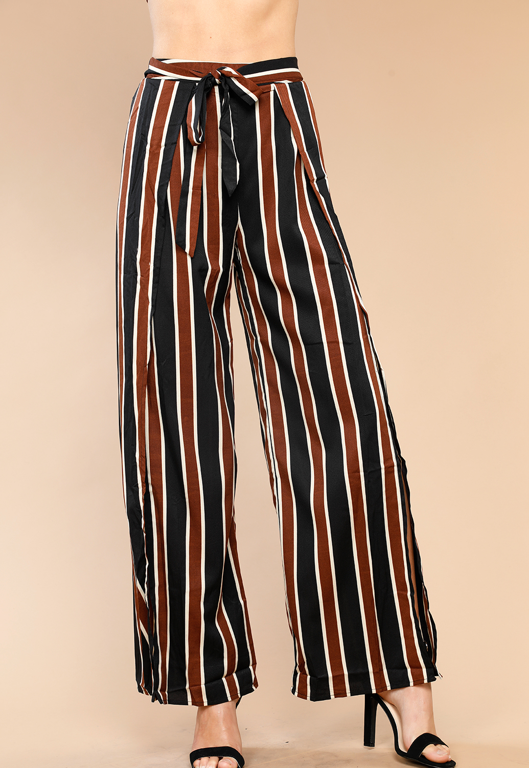 Striped Front Tie Pants 