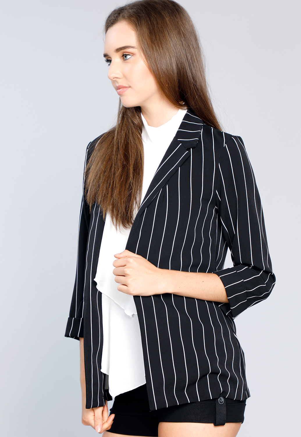 Striped 3/4 Sleeves Blazer