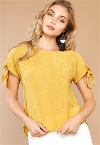 Button-Up Back Tie-Sleeve Blouse