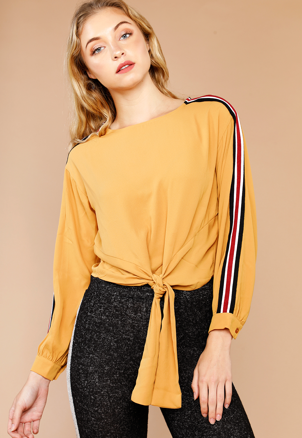 Striped Detailed Long Sleeve Dressy Top
