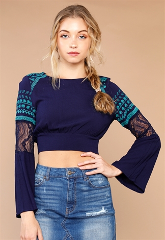 Embroidered Detailed Long Sleeve Top