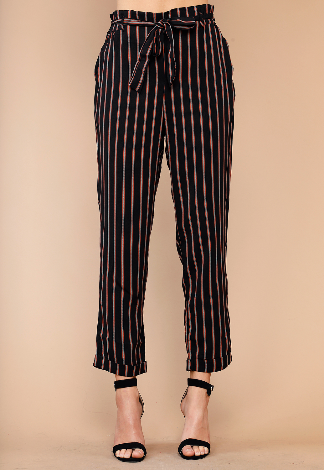Striped Tie Front Dressy Pants