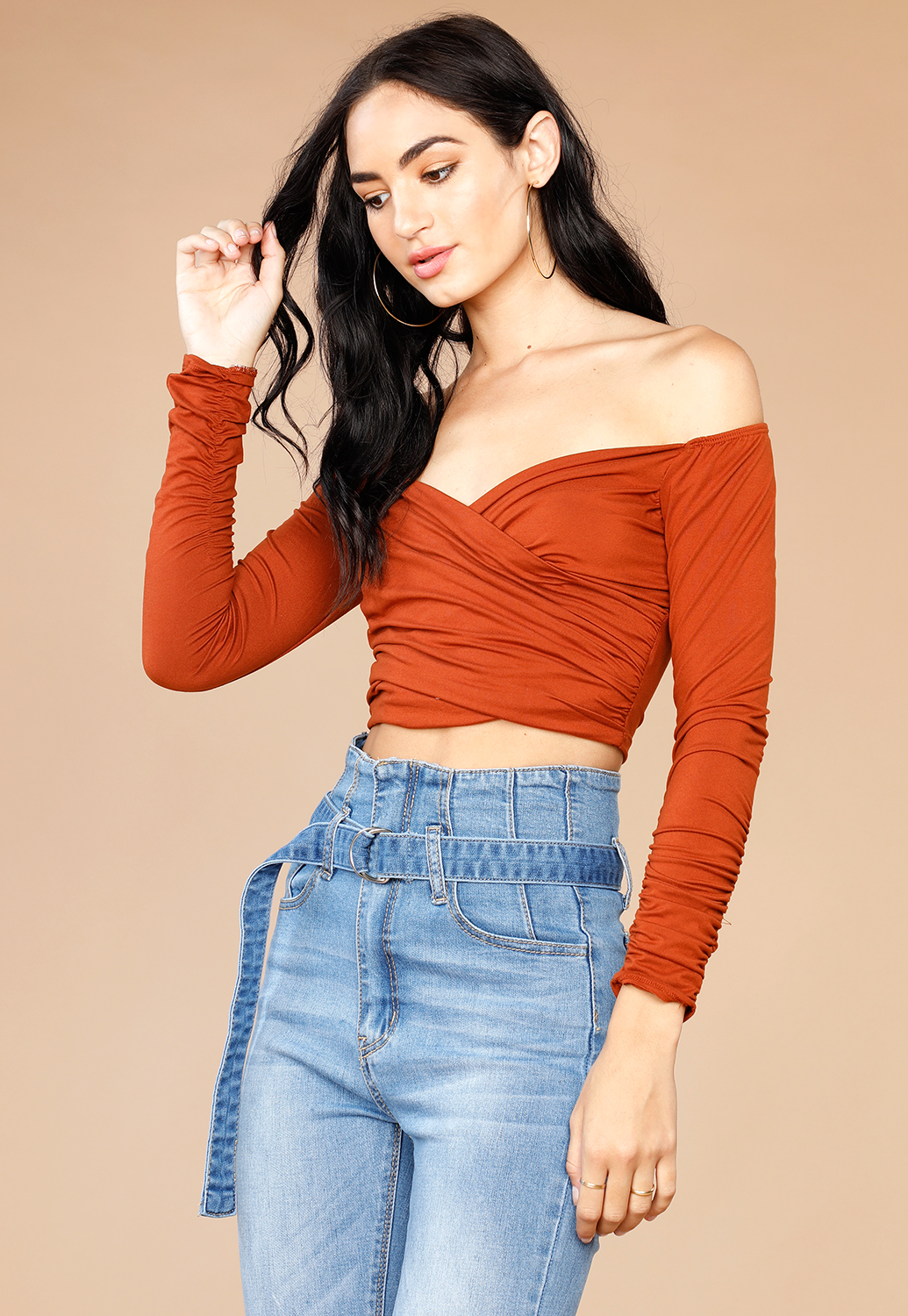 Ruched Side Long Sleeve Top