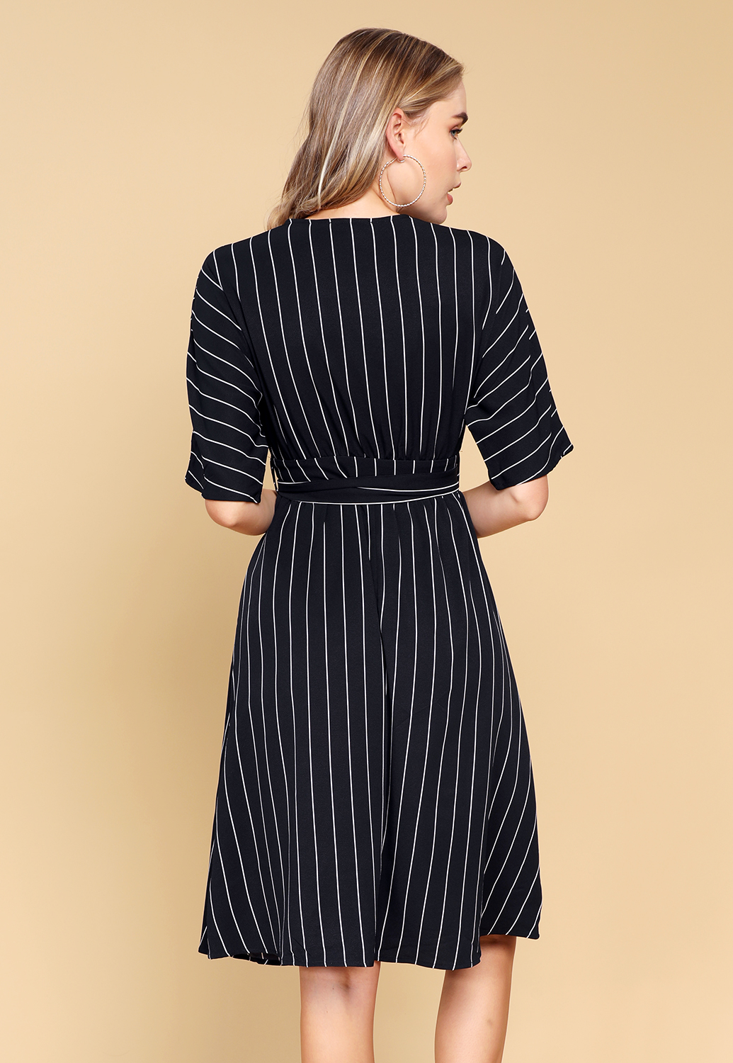 Tie-Front Striped Button Up Dress