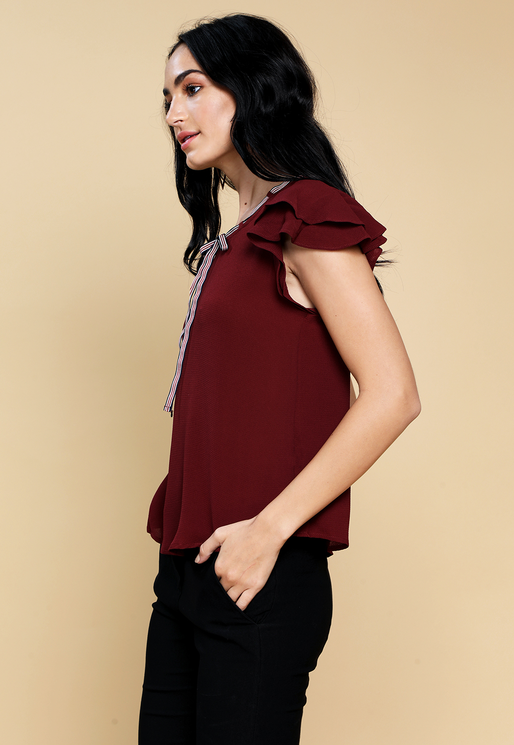 Front-Tie Ruffle Blouse 