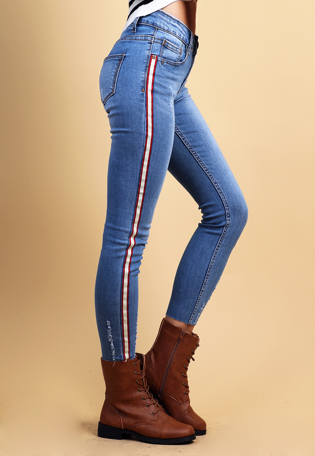 Side Striped Detail Skinny Jeans 
