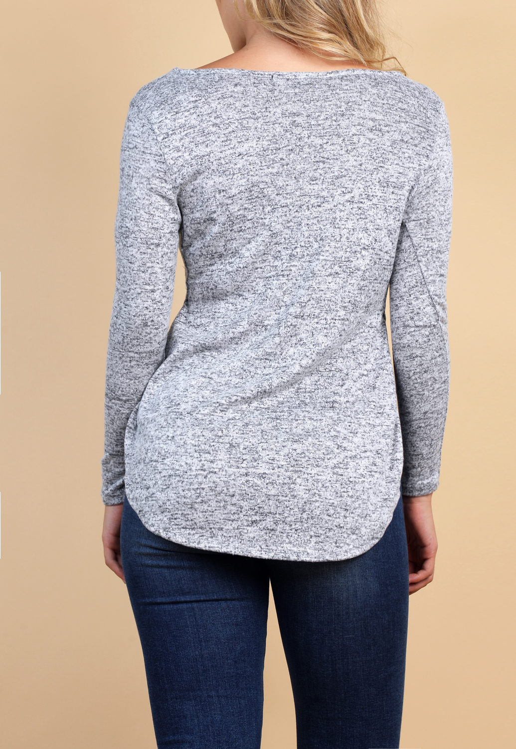 Marled Side Cut-Out Long Sleeve Top