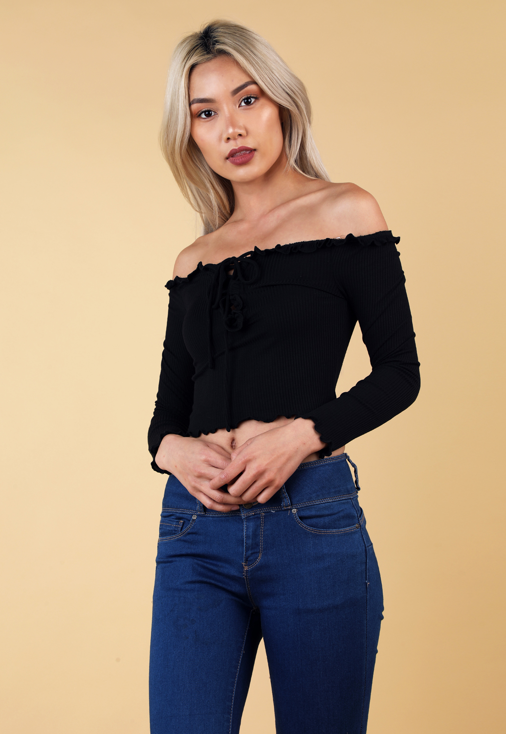 Ruffle Detail Lace Up Top