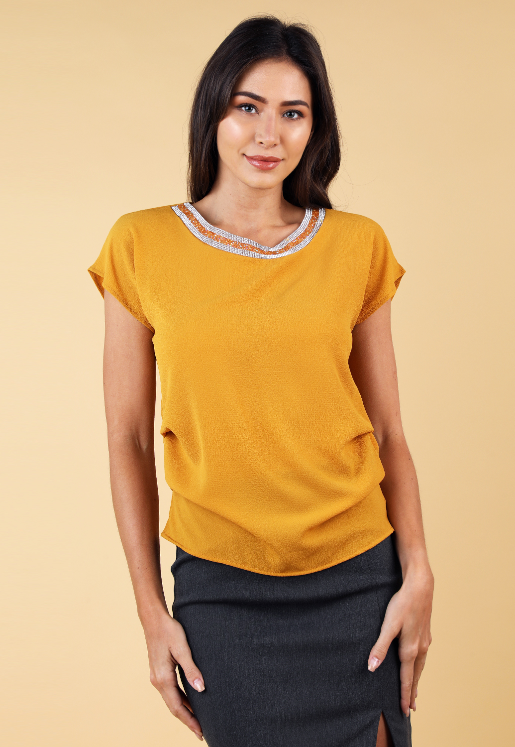 Linestone Side Ruched Detail Top