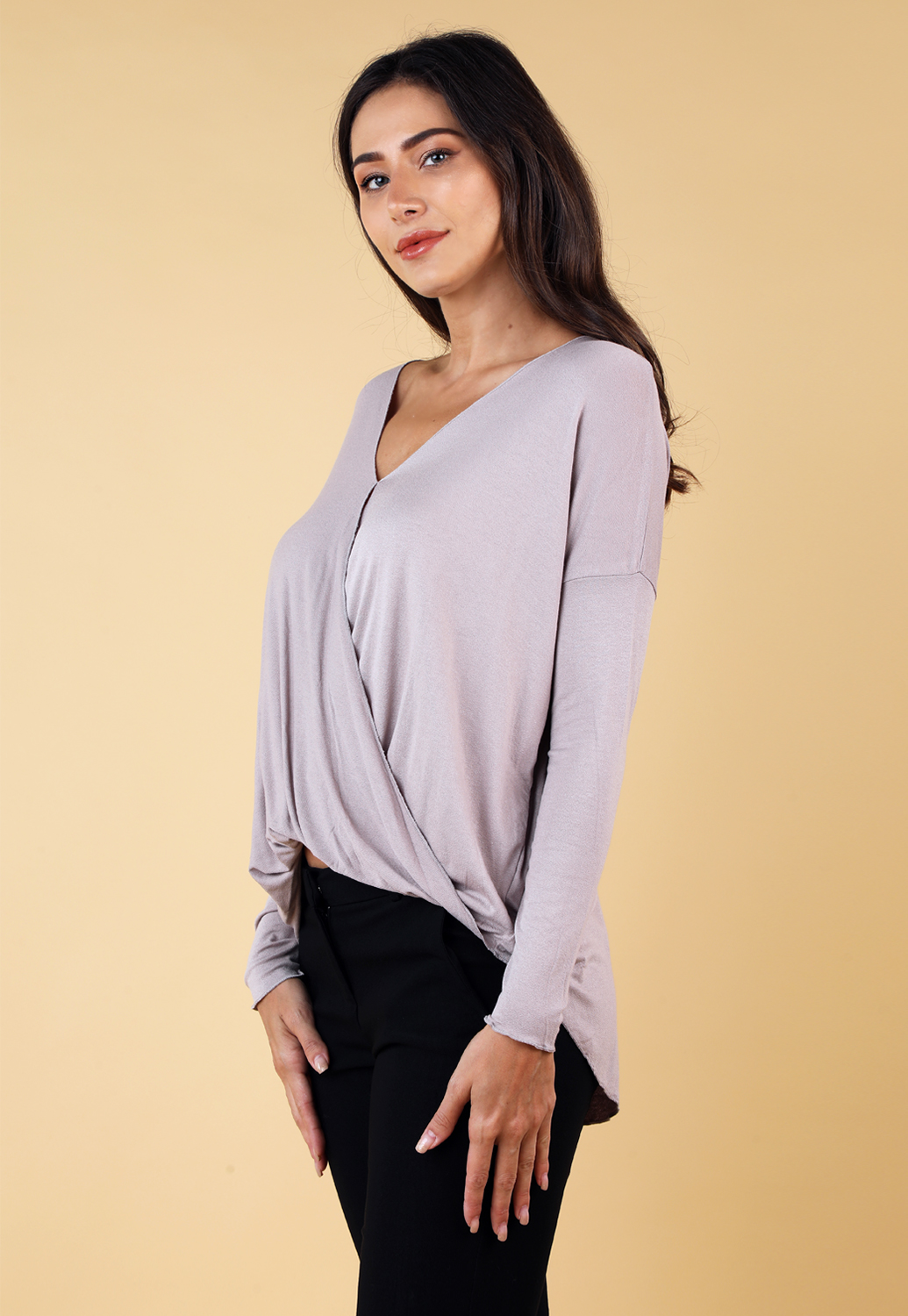 Cross Front Long Sleeve Casual Top
