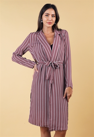 Striped Open Front Trench Coat