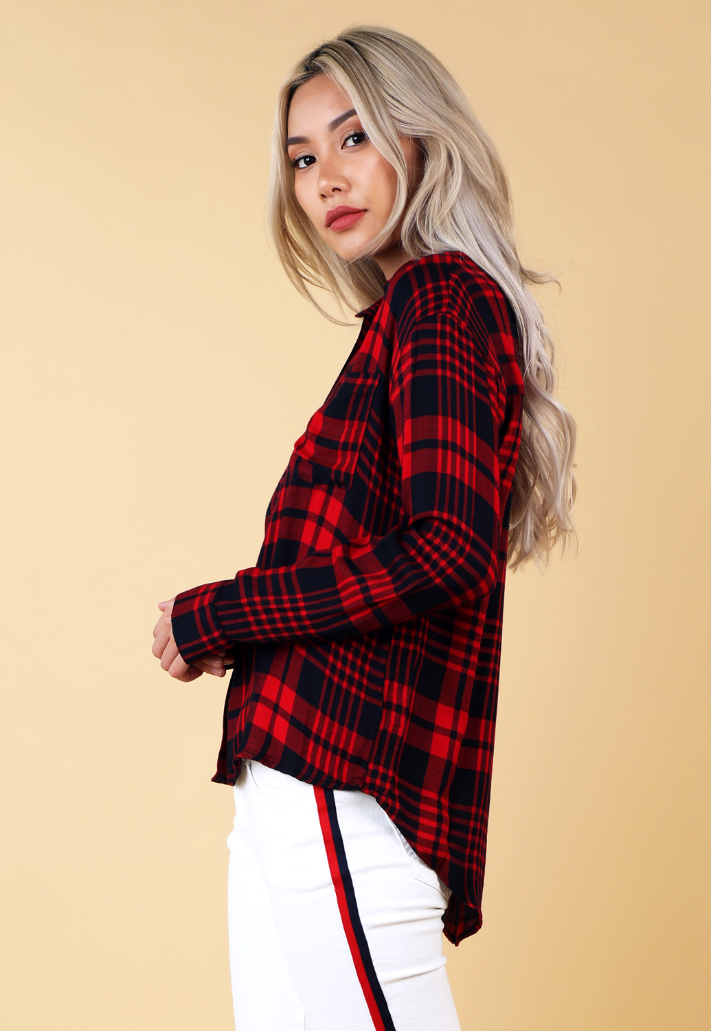Button Up Long Sleeve Flannel Blouse