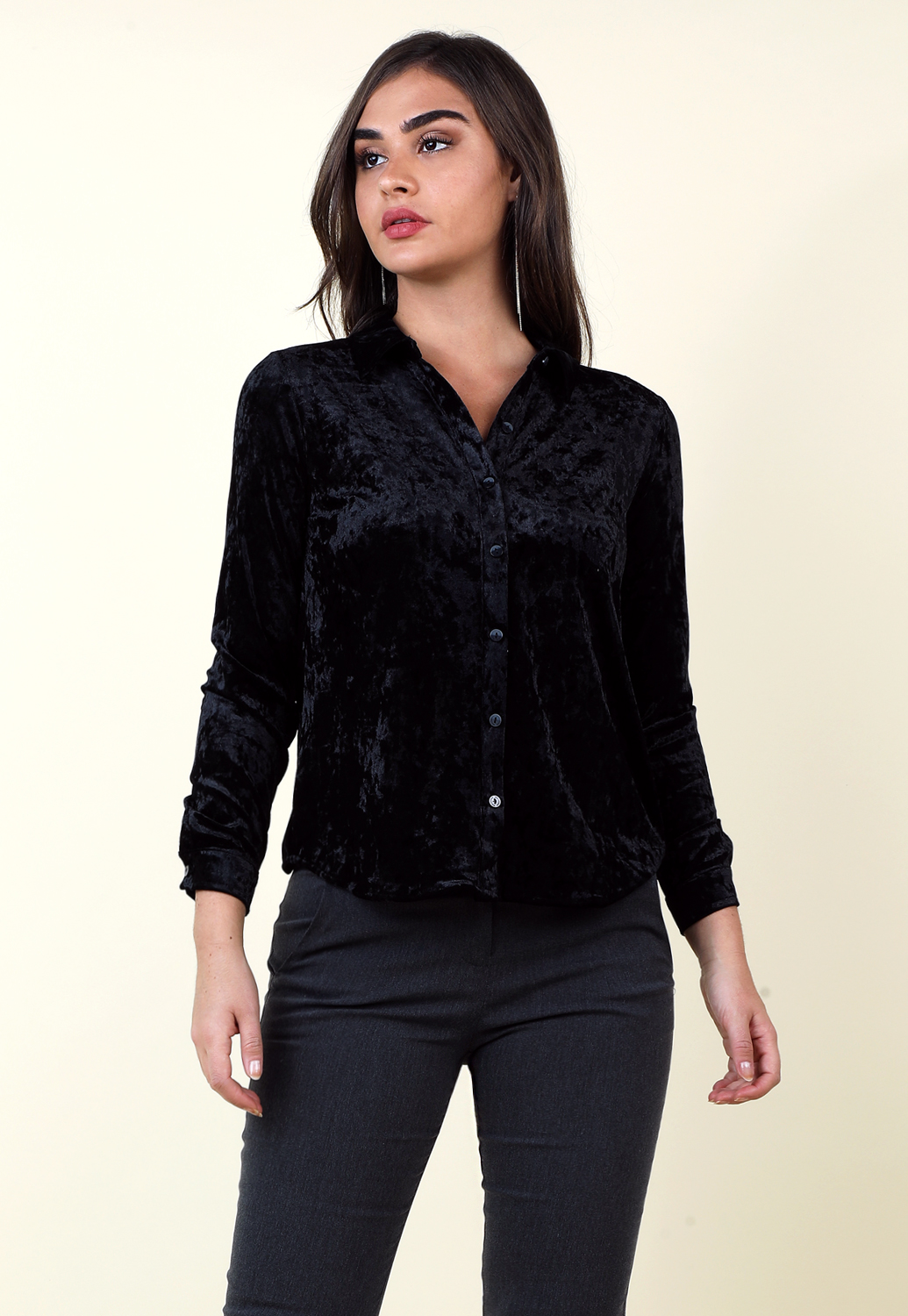 Crushed Velvet Button Up Blouse