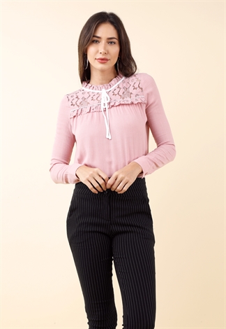 Long Sleeve Floral Lace Detail Top