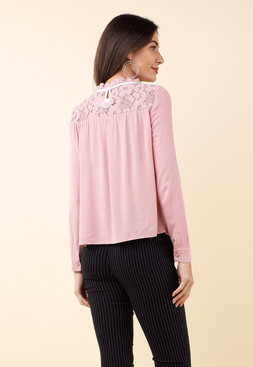 Long Sleeve Floral Lace Detail Top