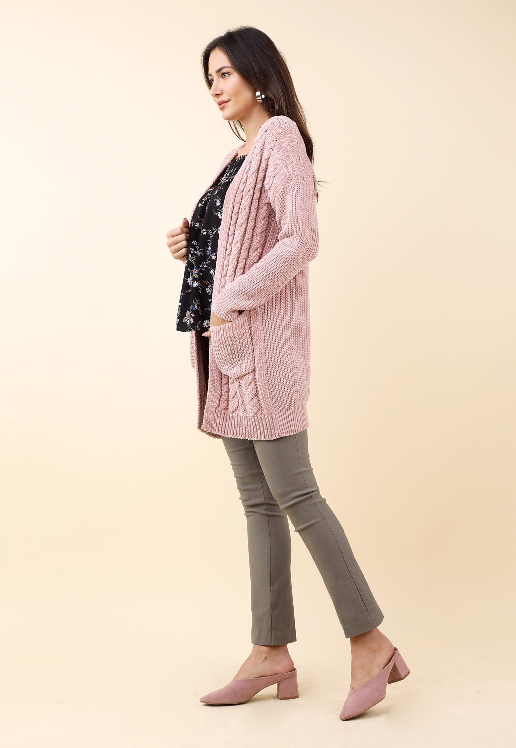  Open-Front Chenille Cardigan