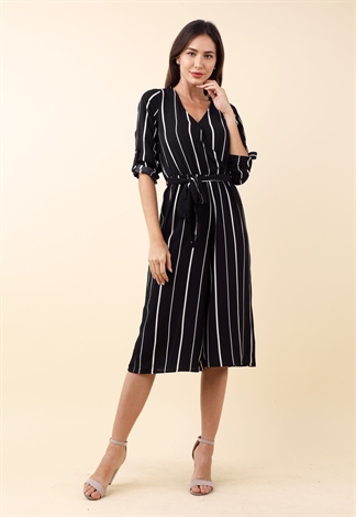 Striped Tie Front Cropped Jumpsuit 