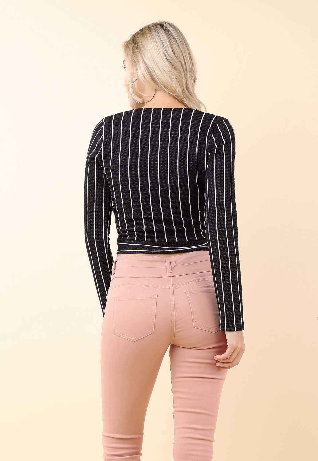 Striped Tie Front Casual Top 