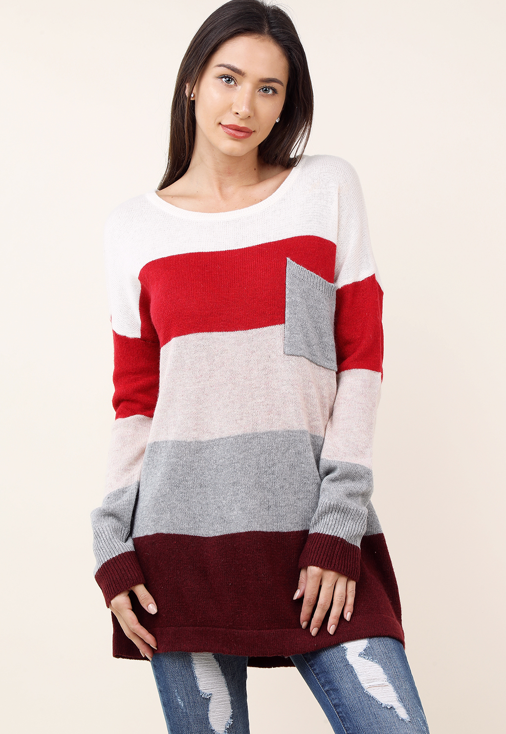 Colorblock Round Neck Sweater